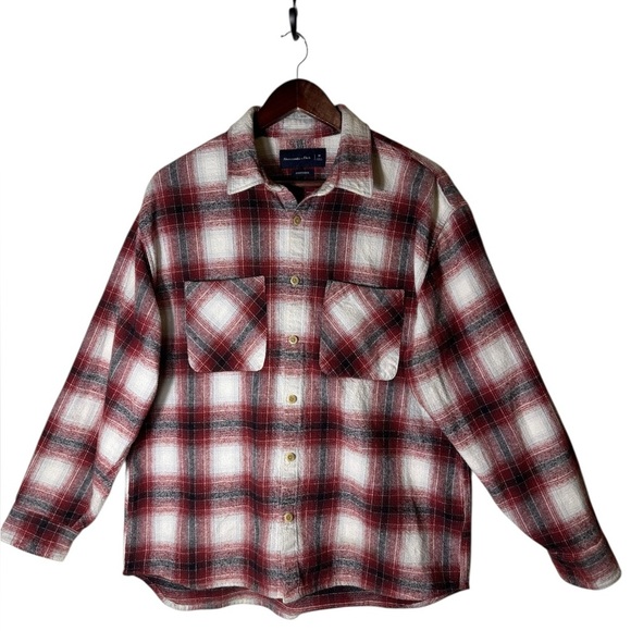 Abercrombie & Fitch Plaid Flannel Oversized Shirt Button Up Top Shirt Jacket M - Picture 7 of 17